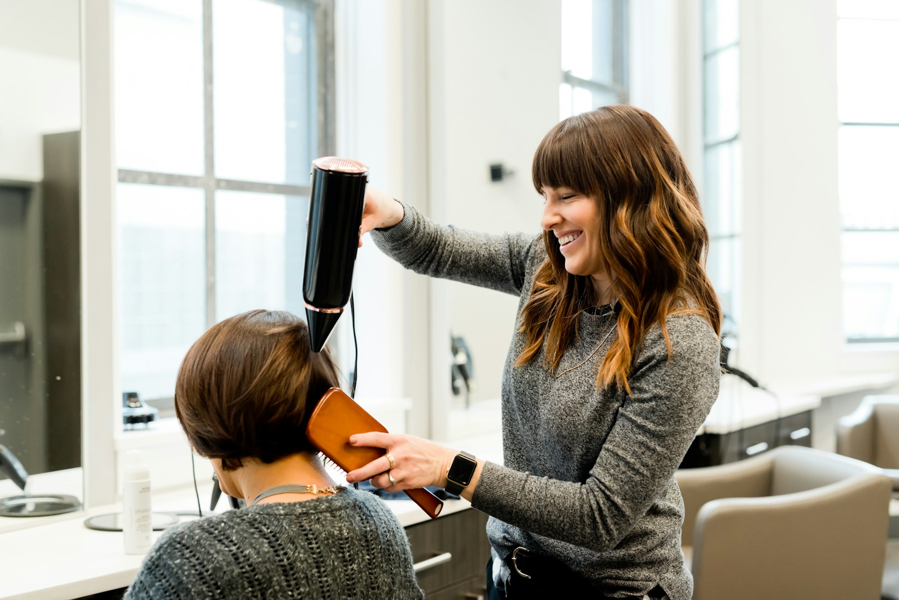 Salon styling space with warm natural light